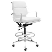 SOHO Soft Pad Drafting Height Chair, White Leatherette