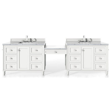 122 Inch Double Bathroom Vanity, White, Makeup Table, Arctic Fall, Outlets