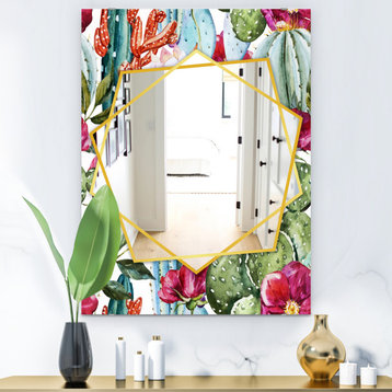 Designart Cactus Pattern Watercolor Traditional Frameless Wall Mirror, 28x40