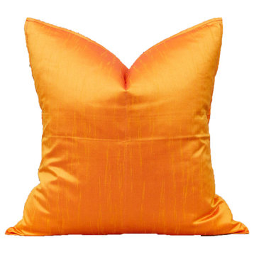 Tangerine Large Square Indian Silk Pillow Cover