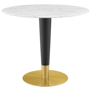 Dining Table, Round, Artificial Marble, Metal, Gold White, Modern, Cafe Bistro
