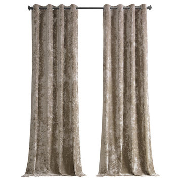Lush Crush Grommet Velvet Window Curtain Single Panel, Taupe, 50w X 108l