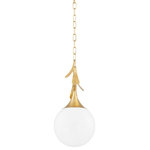 Mitzi - 1 Light Pendant, Vintage Gold Leaf - Victoria brings modern style to ceilings throughout the home. Smooth, curved lines and a mobile-inspired design add elegance and a sense of movement to the chic three-light chandelier. While delicate, petal-shaped accents in Vintage Gold Leaf elevate the familiar silhouette of the opal glossy globe pendant. The chandelier comes in a Vintage Gold Leaf or Textured Black finish and the pendant is available in two sizes. Part of our Home Ec. x Mitzi Tastemakers collection.