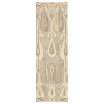 Athena Ikat Hand-tufted Wool Gray/Beige Rug, 2'6" x 8'