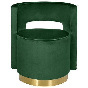 Freas Modern Glam Round Open Back Velvet Swivel Club Chair, Emerald and Copper