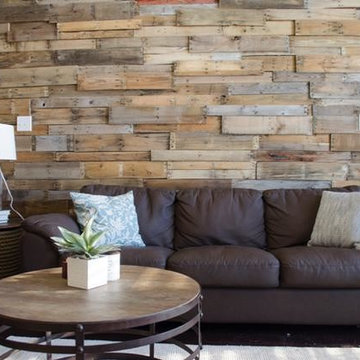 Close up of living room pallet wall