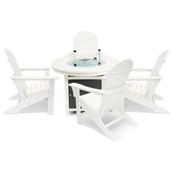 Vail 48" Round Fire Pit Table, Hampton Chairs, White Top, White Chairs