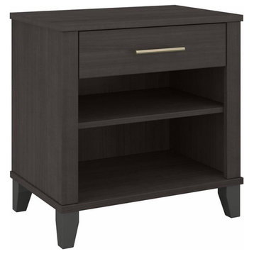 Somerset Nightstand with Drawer and Shelves in Storm Gray - Engineered Wood