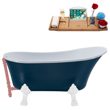 55" Streamline N356WH-PNK Clawfoot Tub and Tray With External Drain