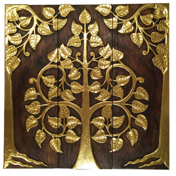 Asiana Home Decorasian Wood Sacred Fig Tree Relief Wall Art Panels Gold Wood Carved Dec Dailymail