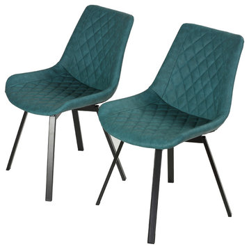 Cortesi Home Azov Swivel Dining Chairs, Deep Aqua Faux Leather, Set of 2