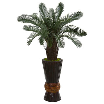 3.5' Cycas Artificial Tree, Bamboo Planter UV Resistant, Indoor/Outdoor