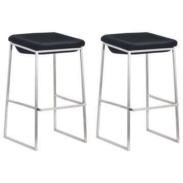 Set of Two Dark Gray and Stainless Indented Barstools