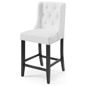 Tufted Counter Stool Chair, Faux Leather, White, Bar Pub Cafe Bistro Restaurant