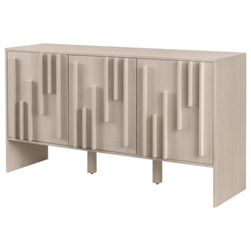 Contemporary Sideboard, Unique Design With Vertical Accented Front, Ivory Oak