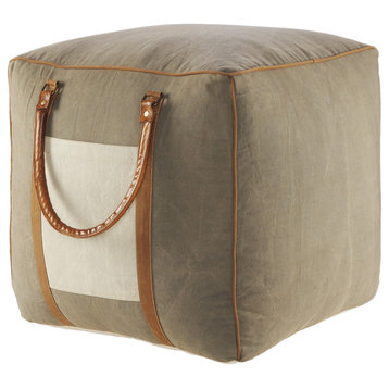 Modern Farmhouse Pouf with Leather Handles