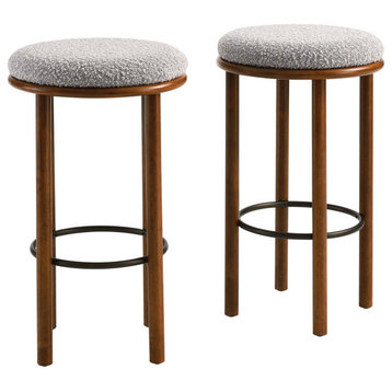 Fable Boucle Fabric Bar Stools - Set of 2 - Walnut Taupe