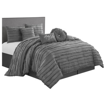 Merle Merbabe 7-Piece Bedroom Bedding Comforter Set, Gray, King