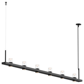 Intervals Linear LED Pendant, Satin Black, 8', Clear With Cone Uplight Trim