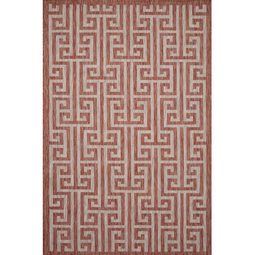Hose Washable Indoor Outdoor Isle Rust Beige Area Rug by Loloi, 5'-3"x7'-7"