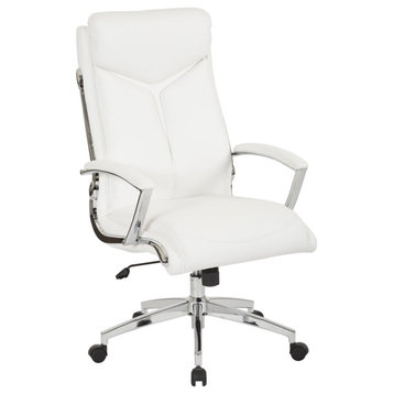 Executive Faux Leather High Back Chair in White with Padded Arms