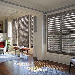 Living Room and Dining Room Drapery and Shades - Interior Shutters