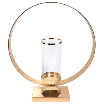 Hurricane Candle Holder on Metal Stand, Gold, Large