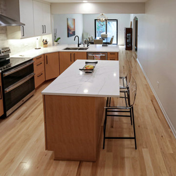 Two Tone Contemporary Euro Beech Wood and White Cabinetry Kitchen