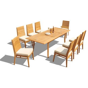 9-Piece Outdoor Teak Dining Set: 94" Rectangle Table, 8 Char Stacking Chairs