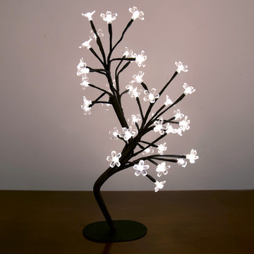 LED Lit Blossom Tree with Timer, 17.75 inches, Black, White