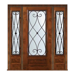 Prehung Sidelights Door 80 Alder Charleston 3/4 Lite Wrought Iron - Front Doors