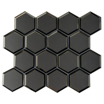 Metallic Gray Beveled 10.15X12.13 Hexagon Glass Mosaic, 4x4 or 6x6 Sample