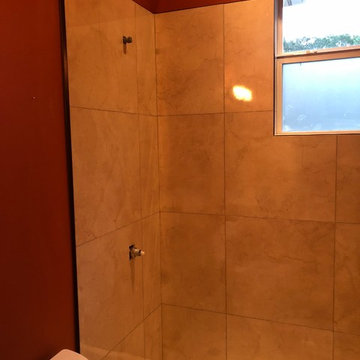 Beautiful 24x24 rectified porcelain tiles installed in an shower