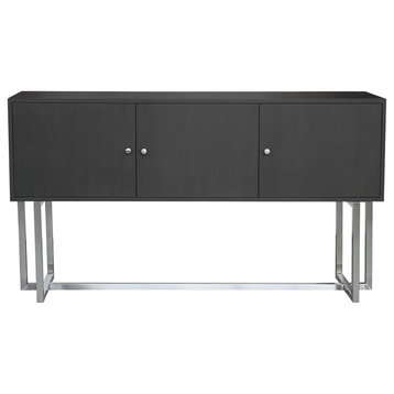 Michum Buffet, Brushed Stainless Steel Finish and Gray Wood