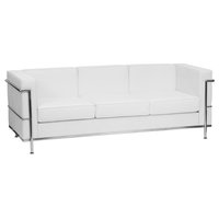 Contemporary White Leather Sofa With Encasing Frame, Melrose White