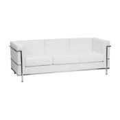 Contemporary White Leather Sofa With Encasing Frame, Melrose White