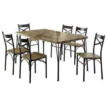 7 Piece Dining Table Set, Brown and Dark Bronze