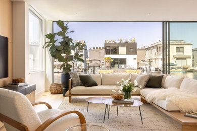Example of a trendy living room design in Seattle