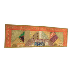Mogul Interior - Consigned Antique Fabric, Orange Sequin Embroidered Tapestry - Tapestries