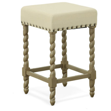Remick 24" Counter Stool - Weathered Gray - Linen Upholstery