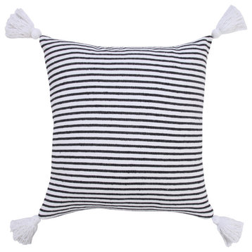 Basic Balance Black and White Striped 20" x 20" Throw Pillow With Tassels