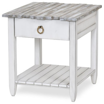 Picket Fence End Table, Distressed Gray/White