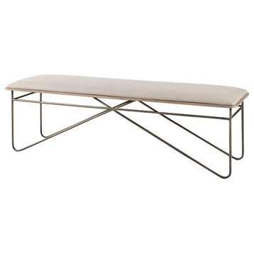 Camille 55.5Lx16.0Wx17.0H Cream Fabric Seat With Metal Frame Bench