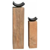 Block Recycled Teak Wood Candleholder, 2-Piece Set