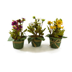 Shea's Wildflower - Daisy Pots With Paper Wrap, Set Of 3 Colors - Artificial Flower Arrangements