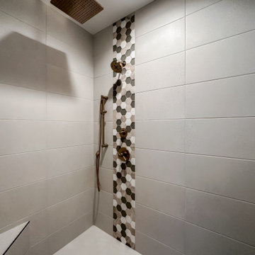 Master shower with ceiling rainfall