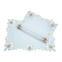 Xia Home Fashions - Gilded Pines Embroidered Cutwork Christmas Placemats, 14"x20", Set of 4 - Placemats