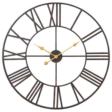 Solange Round Metal Wall Clock, Dark Brown, 30"