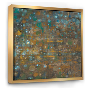 Designart Blue Bronze Dots On Glass Iv Cabin Lodge Framed Artwork, Gold, 46x46