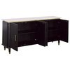 Davina Transitional Black and Gold Four Door Credenza With Marble Top